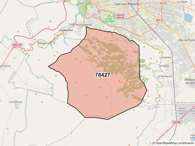 Mapa del código postal 78427, San Luis Potosí, San Luis Potosí