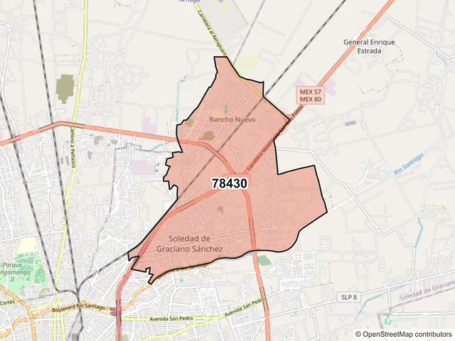 Mapa del código postal 78430, Soledad de Graciano Sánchez, San Luis Potosí