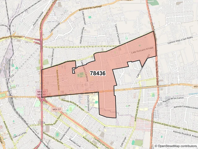 Mapa del código postal 78436, Soledad de Graciano Sánchez, San Luis Potosí
