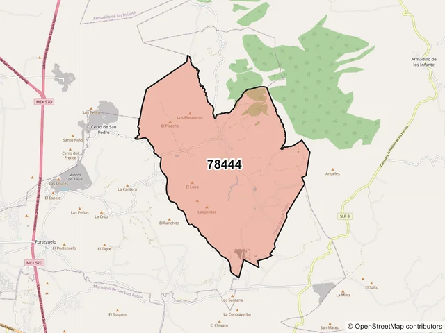 Mapa del código postal 78444, Cerro de San Pedro, San Luis Potosí