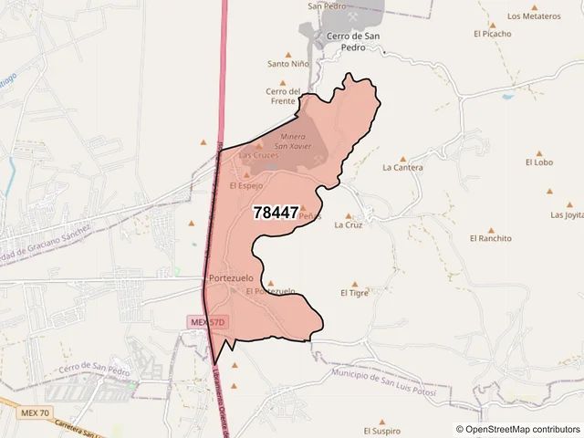 Mapa del código postal 78447, Cerro de San Pedro, San Luis Potosí
