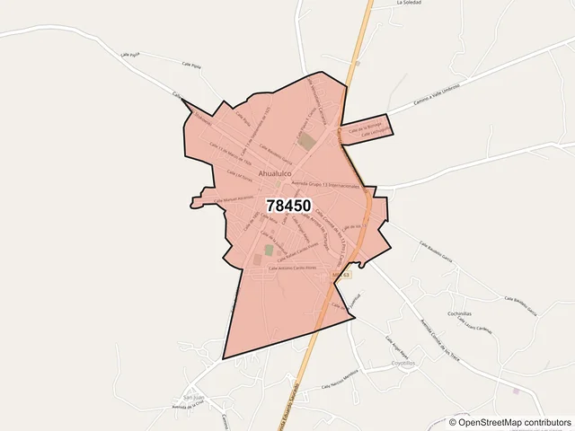Mapa del código postal 78450, Ahualulco, San Luis Potosí