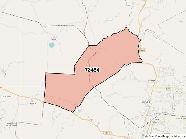 Mapa del código postal 78454, Ahualulco, San Luis Potosí