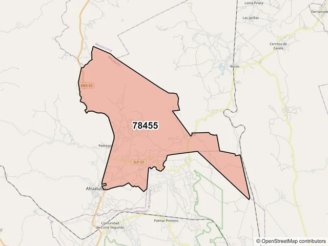 Mapa del código postal 78455, Ahualulco, San Luis Potosí