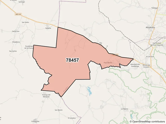 Mapa del código postal 78457, Ahualulco, San Luis Potosí