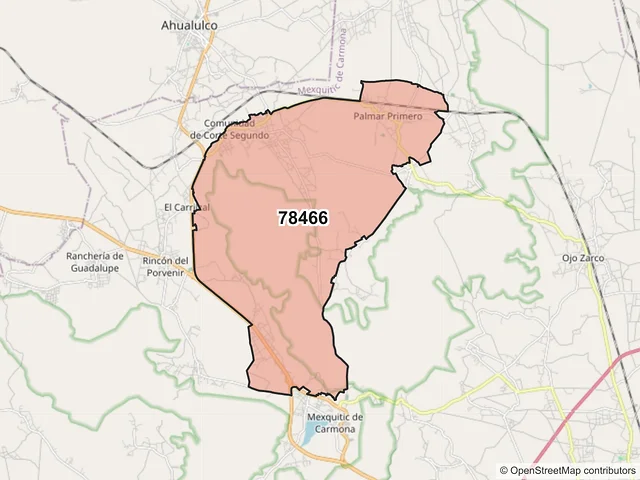 Mapa del código postal 78466, Mexquitic de Carmona, San Luis Potosí