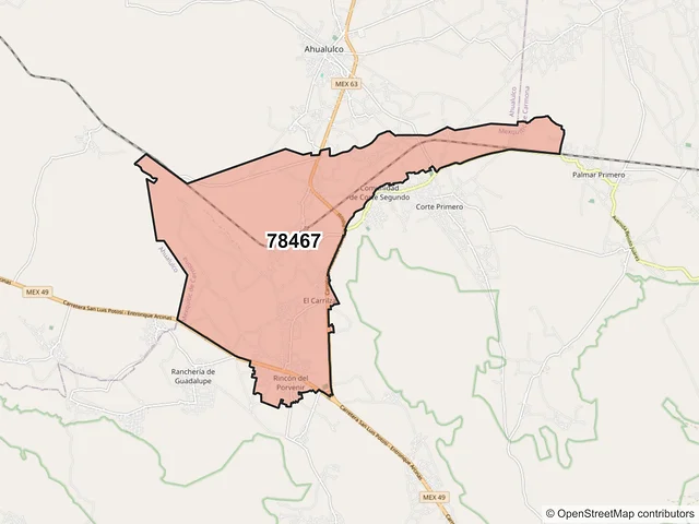 Mapa del código postal 78467, Mexquitic de Carmona, San Luis Potosí