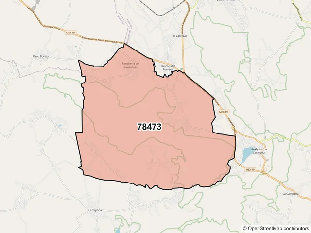 Mapa del código postal 78473, Mexquitic de Carmona, San Luis Potosí