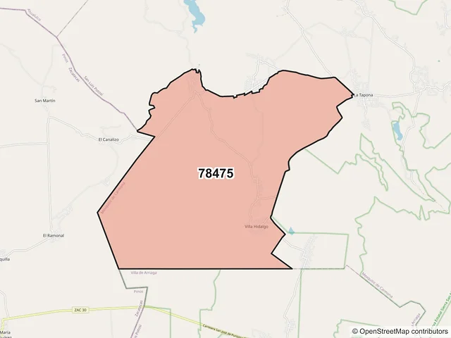 Mapa del código postal 78475, Mexquitic de Carmona, San Luis Potosí