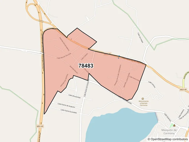 Mapa del código postal 78483, Mexquitic de Carmona, San Luis Potosí