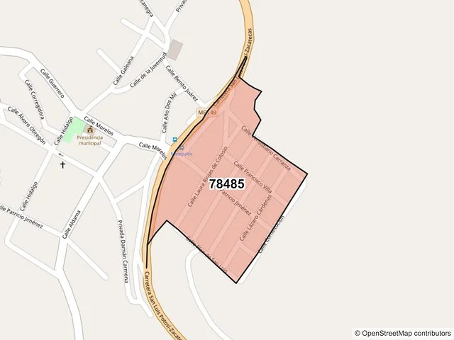 Mapa del código postal 78485, Mexquitic de Carmona, San Luis Potosí