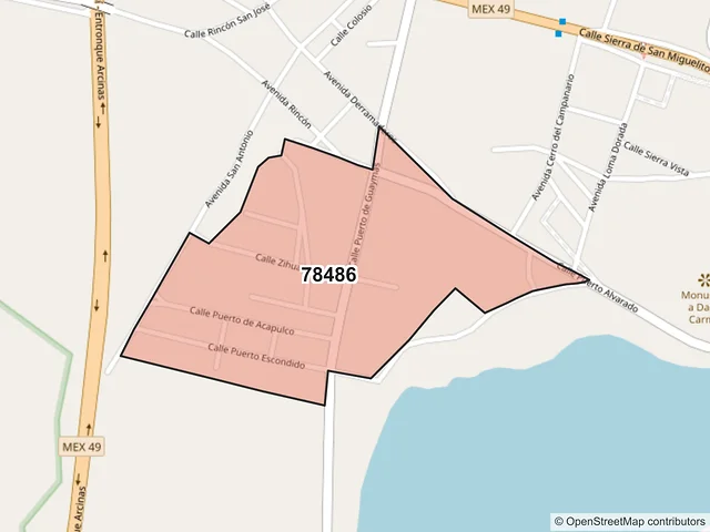 Mapa del código postal 78486, Mexquitic de Carmona, San Luis Potosí