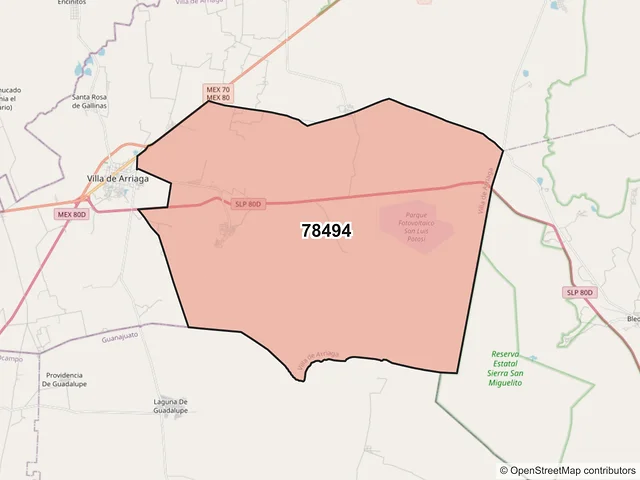 Mapa del código postal 78494, Villa de Arriaga, San Luis Potosí