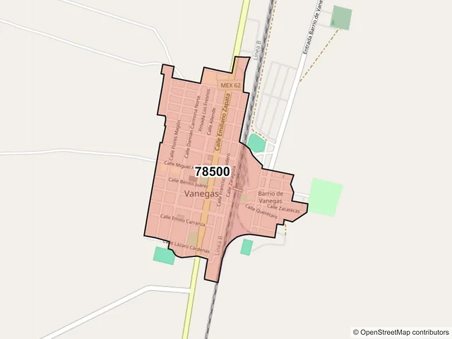 Mapa del código postal 78500, Vanegas, San Luis Potosí