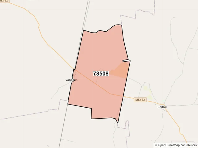 Mapa del código postal 78508, Vanegas, San Luis Potosí