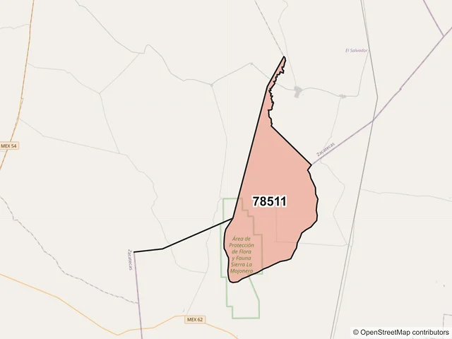 Mapa del código postal 78511, Vanegas, San Luis Potosí