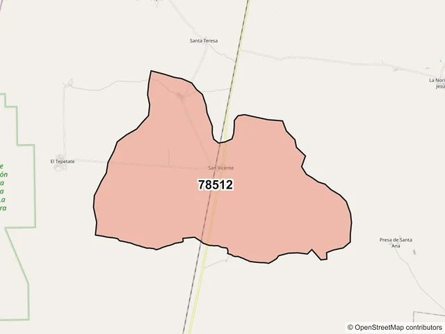 Mapa del código postal 78512, Vanegas, San Luis Potosí