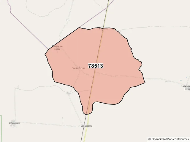 Mapa del código postal 78513, Vanegas, San Luis Potosí