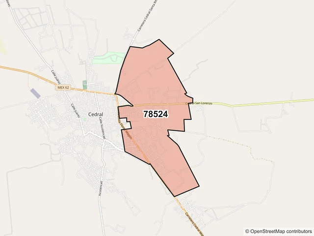 Mapa del código postal 78524, Cedral, San Luis Potosí