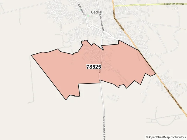 Mapa del código postal 78525, Cedral, San Luis Potosí