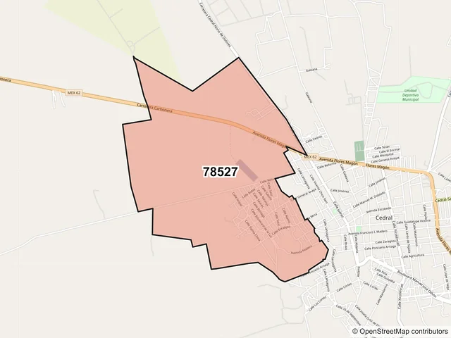 Mapa del código postal 78527, Cedral, San Luis Potosí