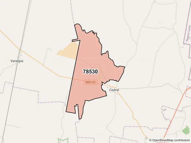 Mapa del código postal 78530, Cedral, San Luis Potosí