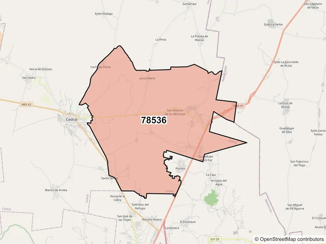 Mapa del código postal 78536, Cedral, San Luis Potosí