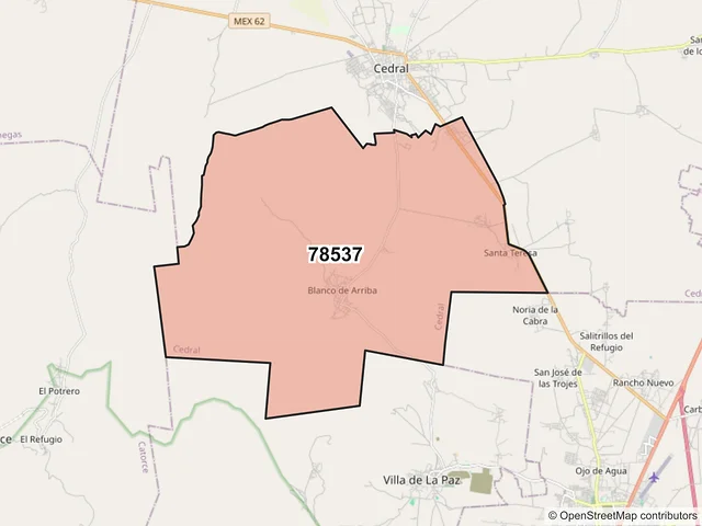 Mapa del código postal 78537, Cedral, San Luis Potosí