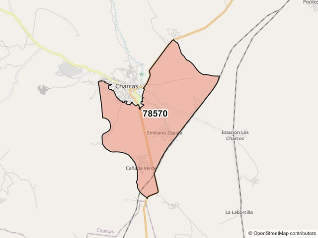Mapa del código postal 78570, Charcas, San Luis Potosí