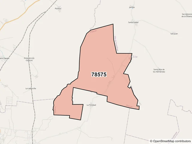 Mapa del código postal 78575, Charcas, San Luis Potosí