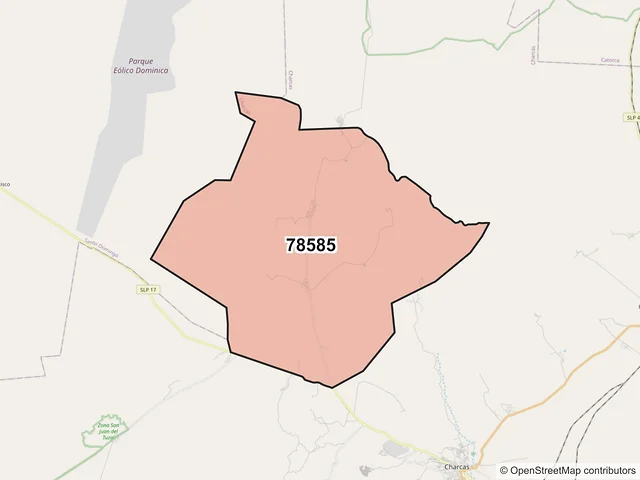 Mapa del código postal 78585, Charcas, San Luis Potosí