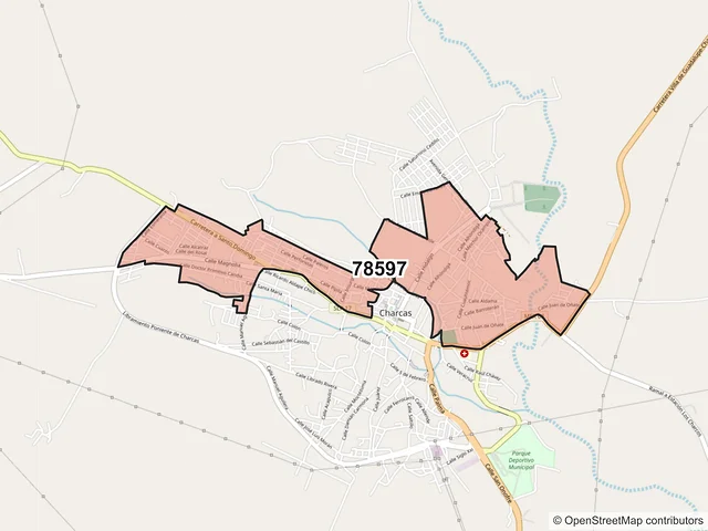 Mapa del código postal 78597, Charcas, San Luis Potosí