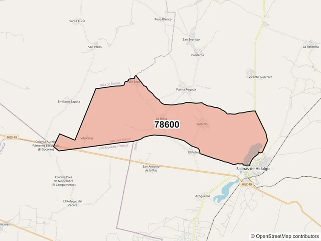 Mapa del código postal 78600, Salinas, San Luis Potosí