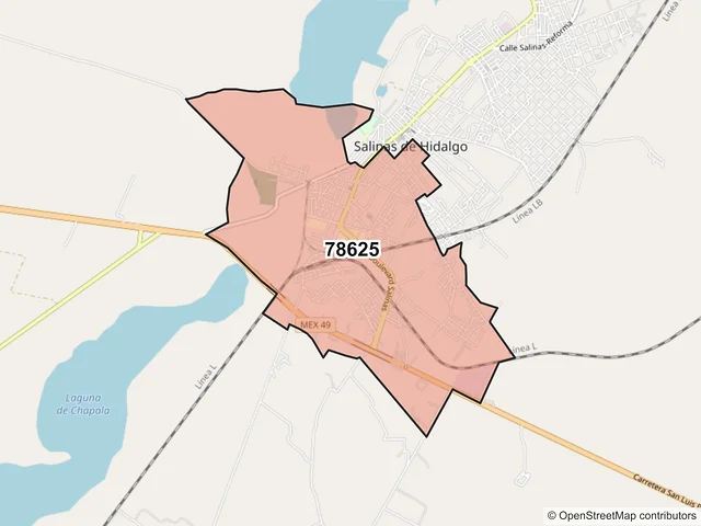 Mapa del código postal 78625, Salinas, San Luis Potosí