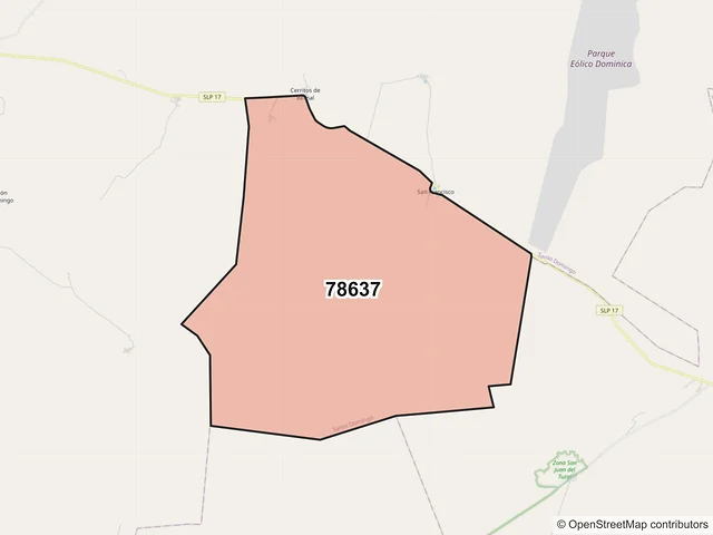 Mapa del código postal 78637, Santo Domingo, San Luis Potosí