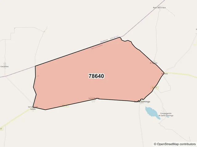 Mapa del código postal 78640, Santo Domingo, San Luis Potosí