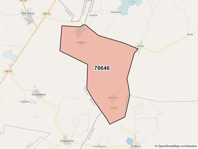 Mapa del código postal 78646, Santo Domingo, San Luis Potosí