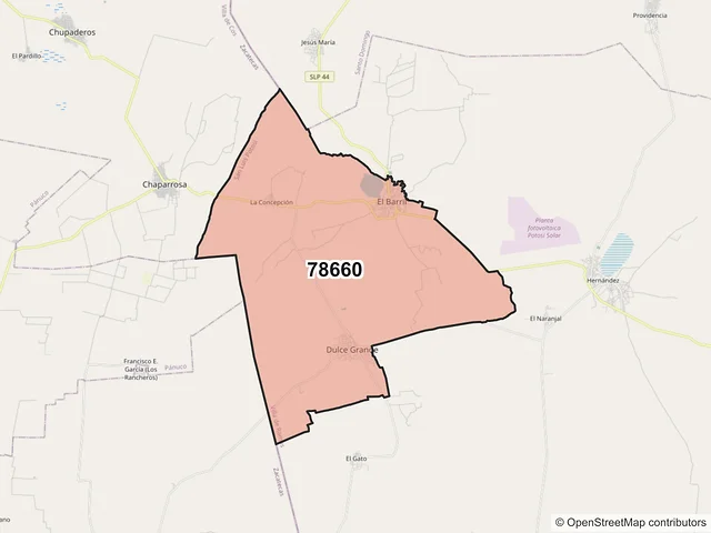Mapa del código postal 78660, Villa de Ramos, San Luis Potosí