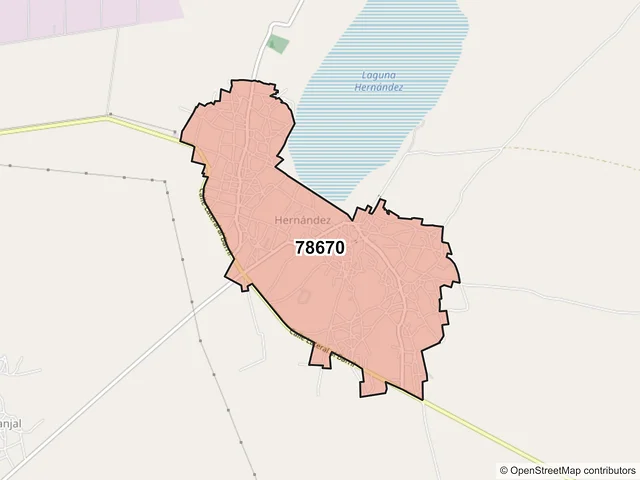 Mapa del código postal 78670, Villa de Ramos, San Luis Potosí