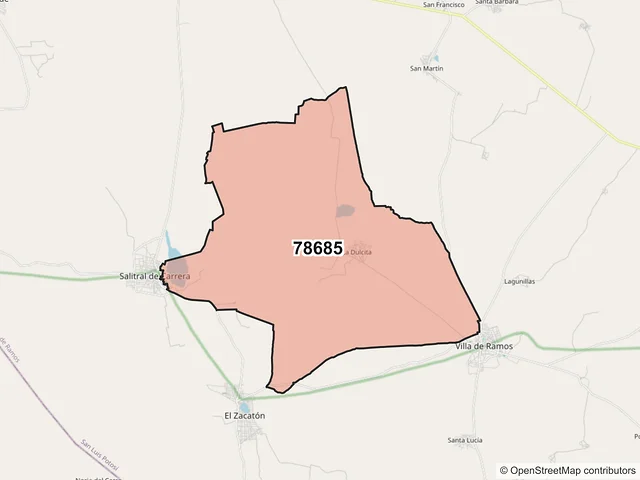 Mapa del código postal 78685, Villa de Ramos, San Luis Potosí