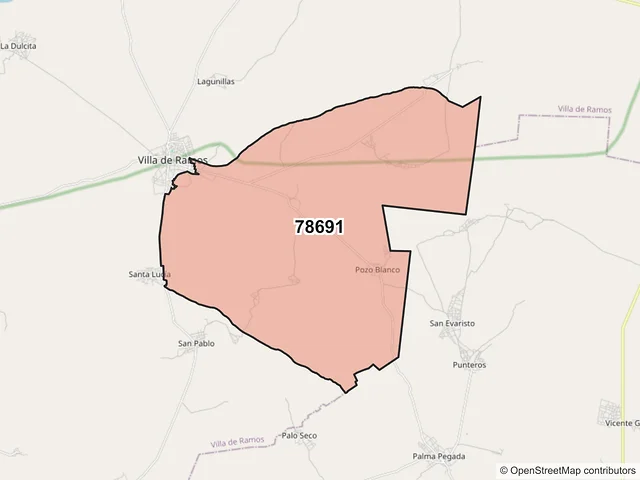 Mapa del código postal 78691, Villa de Ramos, San Luis Potosí