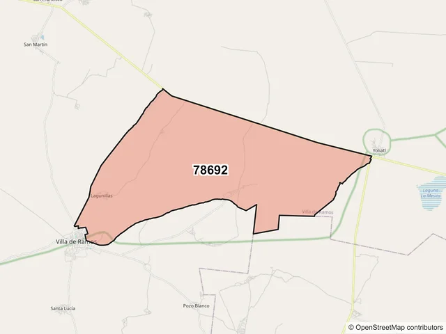 Mapa del código postal 78692, Villa de Ramos, San Luis Potosí