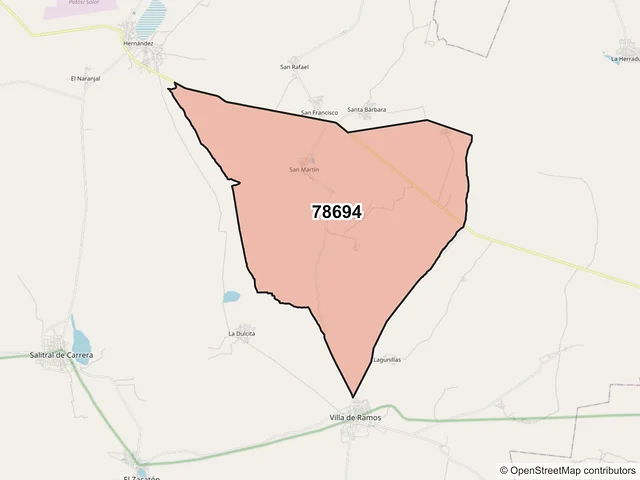 Mapa del código postal 78694, Villa de Ramos, San Luis Potosí