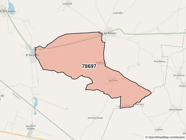 Mapa del código postal 78697, Villa de Ramos, San Luis Potosí