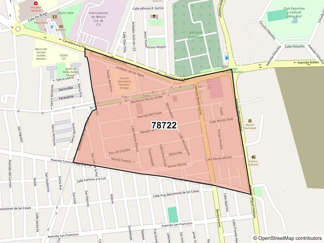 Mapa del código postal 78722, Matehuala, San Luis Potosí