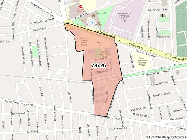 Mapa del código postal 78726, Matehuala, San Luis Potosí