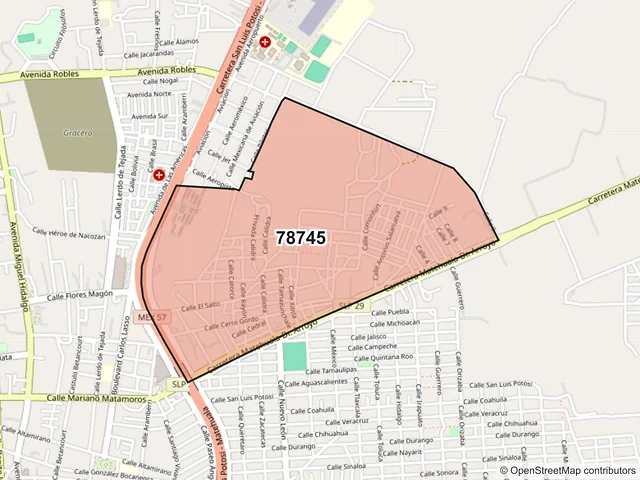 Mapa del código postal 78745, Matehuala, San Luis Potosí