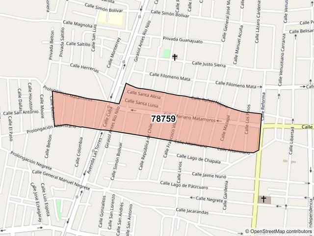 Mapa del código postal 78759, Matehuala, San Luis Potosí