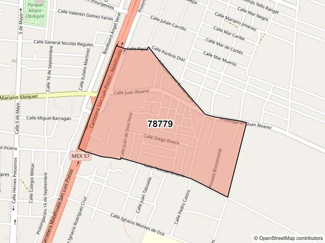 Mapa del código postal 78779, Matehuala, San Luis Potosí
