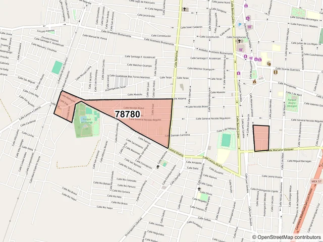 Mapa del código postal 78780, Matehuala, San Luis Potosí